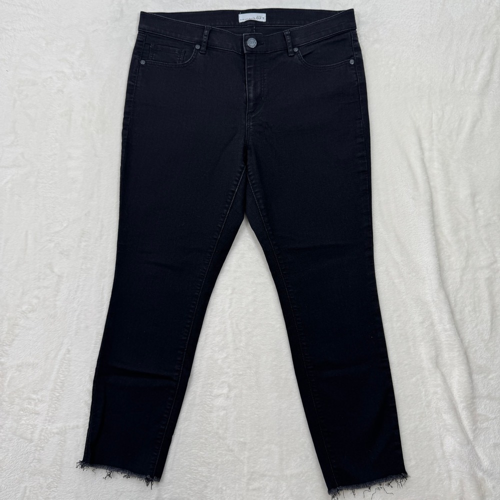 Loft Jeans Womens 33 Black Raw Hem Frayed Denim‎ Mid Rise Slim Straight Casual